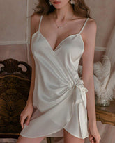 Sexy Ice Silk Satin Deep V Suspender Nightdress